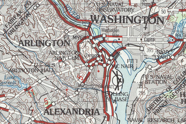 Map showing Arlington and Alexandria, Virginia, and Washington, D.C.