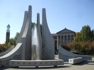 The Purdue Engineering Mall, Clock Tower, Hovde Hall, and the Fountain.