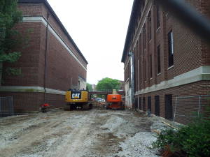 Major demolition and construction at the Electrical Engineering Building: Purdue West Slayter Hill Tailgate Association, 10 September 2016.